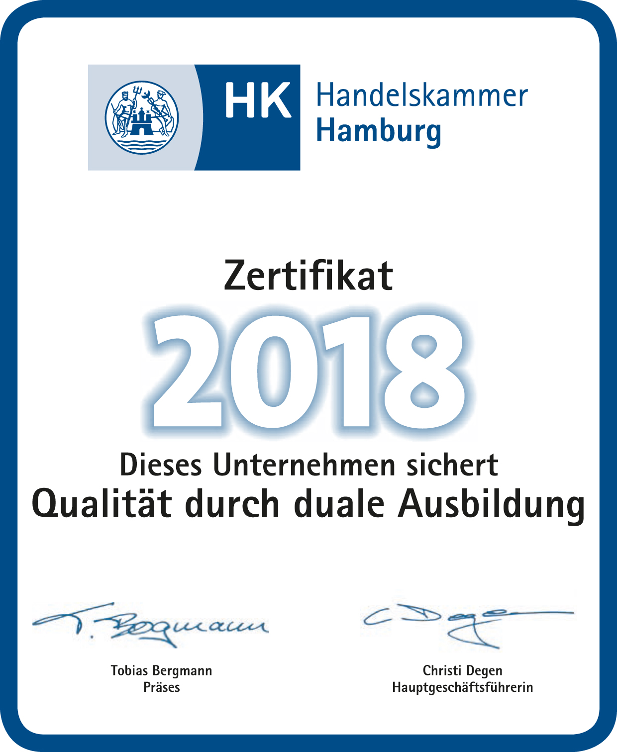 Zertifikat Handelskammer Hamburg